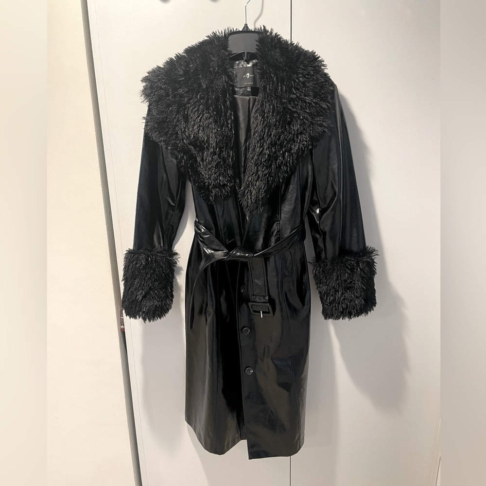 7 for all Mankind Faux Fur Trim Patent Trench Coat New w/out tags-